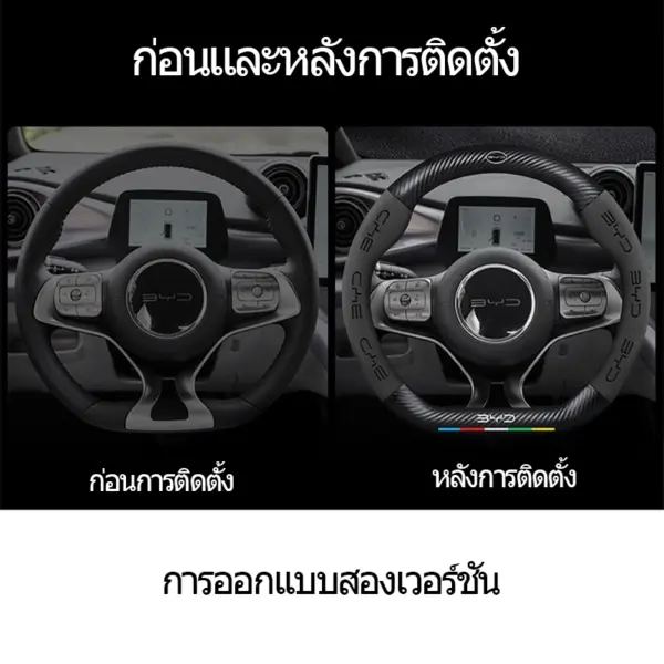 สําหรับ BYD Dolphin /Seal/ ATTO 3 พวงมาลัยฝาครอบป้องกัน Four seasons หนังทั่วไปขนแกะคาร์บอนไฟเบอร์พวงมาลัยรถ BYD พวงมาลัยป้องกันภายในรถ - Image 2