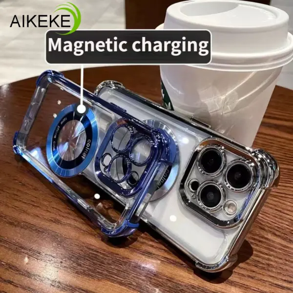 พร้อมถุงลมนิรภัยปลอกสําหรับ Xiaomi Poco C65 C55 C40 M6 M4 M3 X6 F5 Pro 4G 5G Poco M2 X5 F4 F3 เคสโทรศัพท์แม่เหล็กกันกระแทกโปร่งใสชุบนุ่มปกหลัง - Image 4