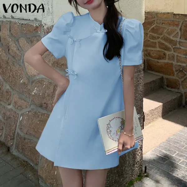 Vonda ชุดเดรสคอกลมแขนสั้นเกาหลีสําหรับผู้หญิง - Image 5