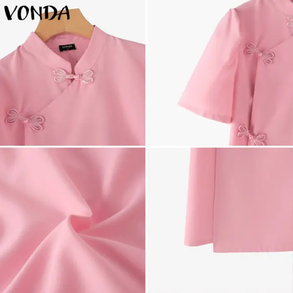 Vonda ชุดเดรสคอกลมแขนสั้นเกาหลีสําหรับผู้หญิง - Image 7