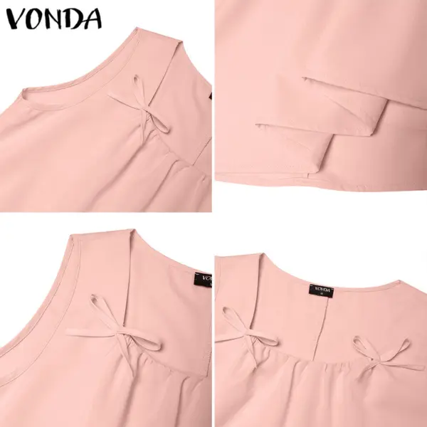 Vonda ชุดเดรสแฟชั่นแขนกุดคอกลมลําลองเกาหลีสําหรับผู้หญิง - Image 7
