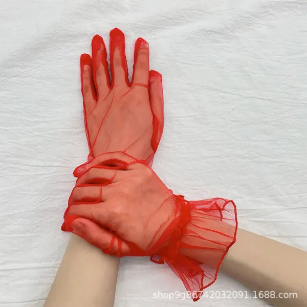 ถุงมือสั้นแบบบาง ถุงมือเจ้าสาว ถุงมือแฟชั่นสำหรับผู้หญิง - Image 3