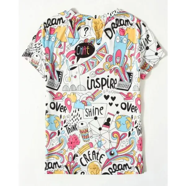 พร้อมส่งด่วนจากไทย เสื้อยืด แขนสั้น ลายกราฟฟิค สีขาว สีชมพู - Image 3