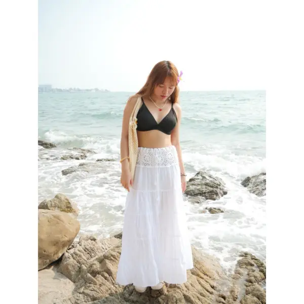 กระโปรงยาว กระโปรงสีขาวผ้าสาลูแต่งกะลา(ใส่เป็นเกาะอกได้ค่ะ) - Image 2
