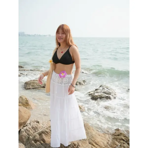 กระโปรงยาว กระโปรงสีขาวผ้าสาลูแต่งกะลา(ใส่เป็นเกาะอกได้ค่ะ) - Image 5
