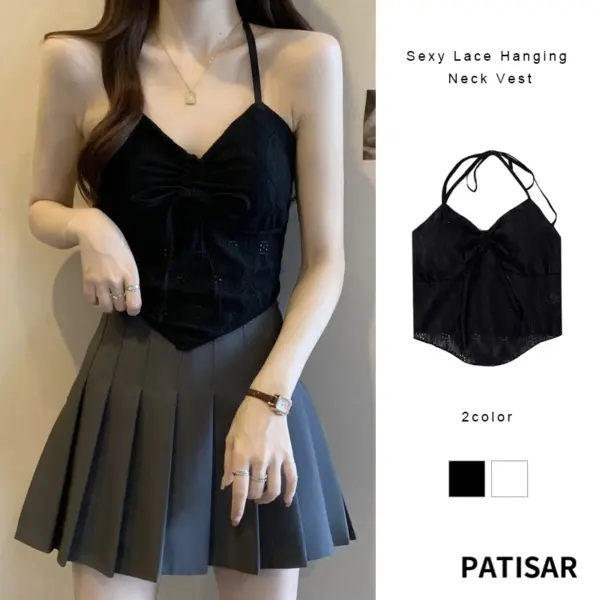 เซ็กซี่ลูกไม้แขวนคอเสื้อกั๊กการออกแบบ Sense Strappy Tube Top สวยกลับ Bow Top ผู้หญิง PR